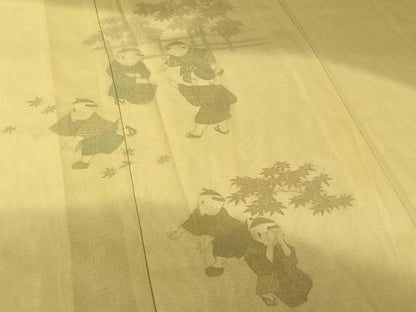平和屋着物▽訪問着　無双　紗袷　紗×絽　童子風景文　正絹　逸品　AABL3782jh