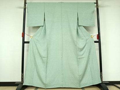 平和屋着物▽上質な色無地　単衣　流水地紋　錆青磁色　正絹　逸品　AABL3785jh