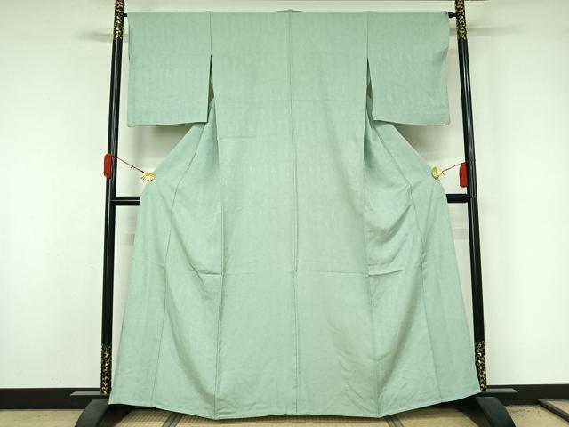平和屋着物▽上質な色無地　単衣　流水地紋　錆青磁色　正絹　逸品　AABL3785jh