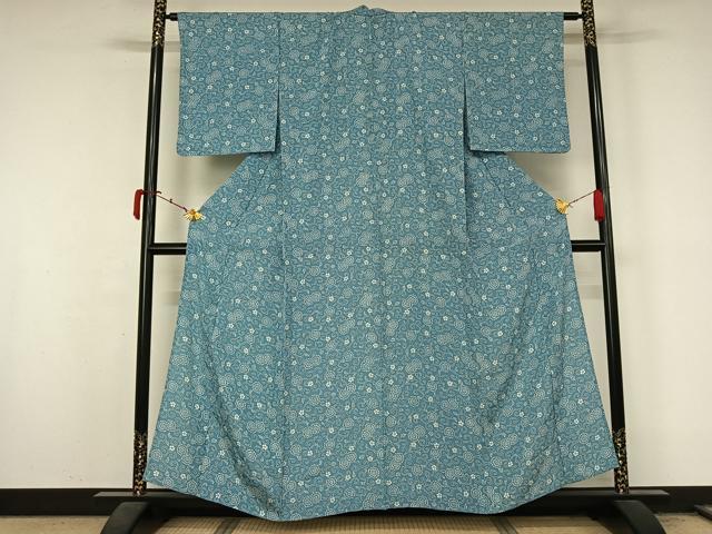 平和屋着物▽上質な小紋　単衣　花唐草文　正絹　逸品　AABL3786jh