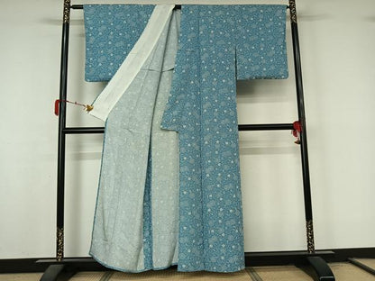 平和屋着物▽上質な小紋　単衣　花唐草文　正絹　逸品　AABL3786jh