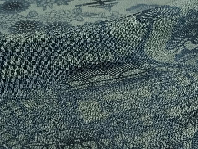 平和屋着物▽宮内庁御用達　赤城右堂　小紋　単衣　型染め　本草木染　風景花文　鬼しぼ縮緬　反端付き　正絹　逸品　AABL3787jh