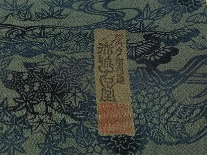 平和屋着物▽宮内庁御用達　赤城右堂　小紋　単衣　型染め　本草木染　風景花文　鬼しぼ縮緬　反端付き　正絹　逸品　AABL3787jh