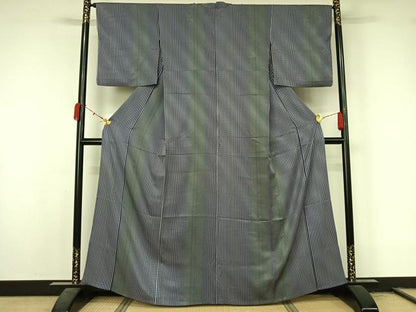 平和屋着物▽上質な小紋　単衣　縞　正絹　逸品　AABL3788jh