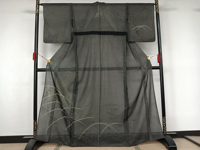 平和屋着物▽訪問着　無双　紗袷　紗×紗　芝花文　黒地　正絹　逸品　AABL3789jh