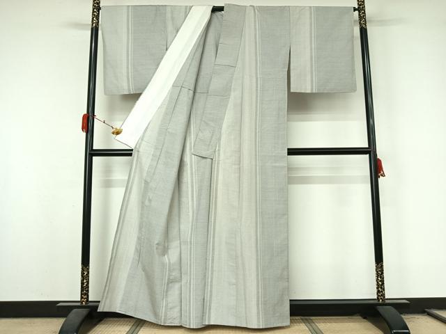 平和屋着物▽結城紬　単衣　100亀甲　間道　正絹　逸品　AABL3790jh