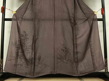平和屋着物▽訪問着　無双　紗袷　紗×絽　手描き　草花文　正絹　逸品　AABL3791jh