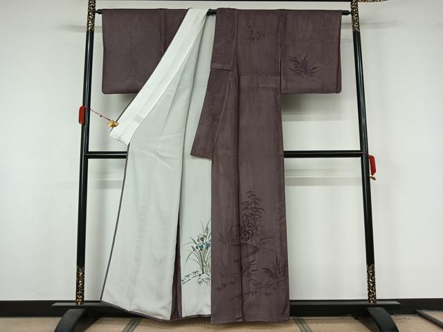 平和屋着物▽訪問着　無双　紗袷　紗×絽　手描き　草花文　正絹　逸品　AABL3791jh