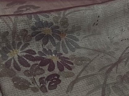 平和屋着物▽訪問着　無双　紗袷　紗×絽　手描き　草花文　正絹　逸品　AABL3791jh