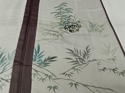 平和屋着物▽訪問着　無双　紗袷　紗×絽　手描き　草花文　正絹　逸品　AABL3791jh