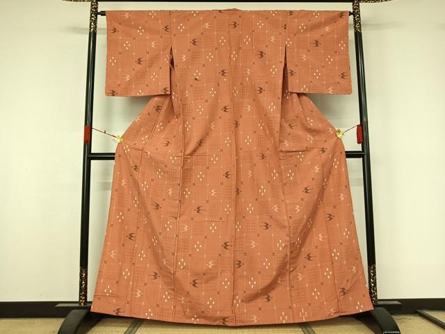 平和屋着物▽上質な紬　単衣　琉球絣　正絹　逸品　AABL3794jh