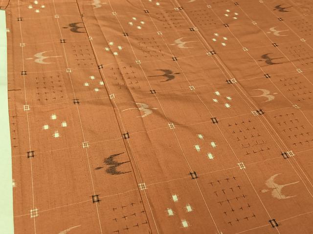 平和屋着物▽上質な紬　単衣　琉球絣　正絹　逸品　AABL3794jh