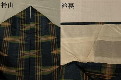 平和屋着物▽上質な紬　単衣　絣文様　正絹　逸品　AABL3795jh