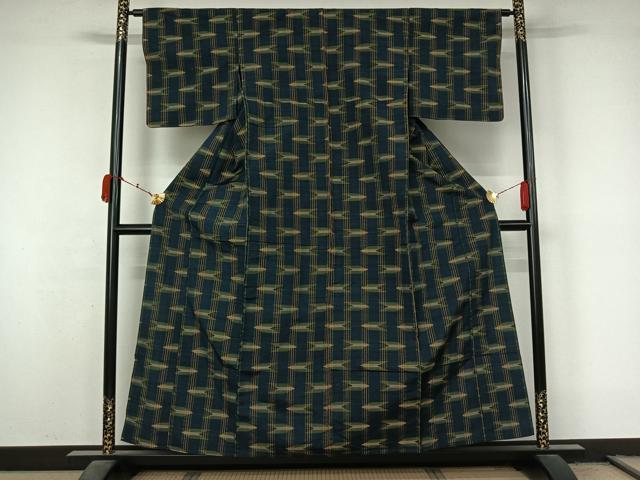 平和屋着物▽上質な紬　単衣　絣文様　正絹　逸品　AABL3795jh