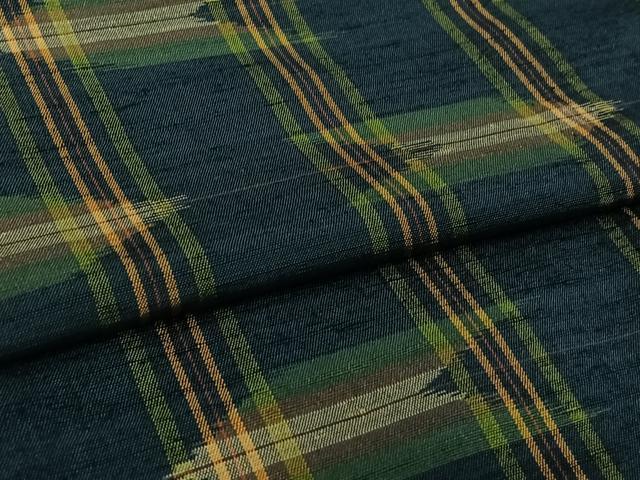 平和屋着物▽上質な紬　単衣　絣文様　正絹　逸品　AABL3795jh