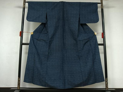 平和屋着物▽上質な紬　単衣　幾何学文様　正絹　逸品　AABL3796jh