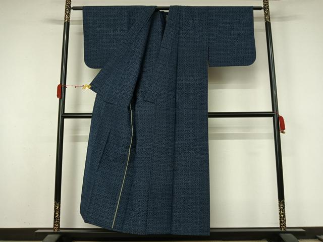 平和屋着物▽上質な紬　単衣　幾何学文様　正絹　逸品　AABL3796jh