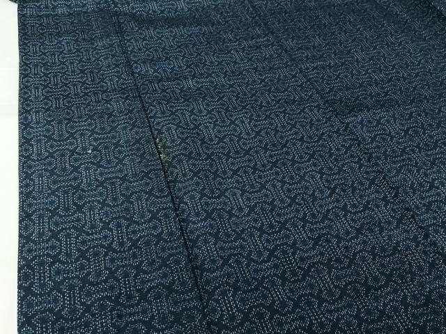 平和屋着物▽上質な紬　単衣　幾何学文様　正絹　逸品　AABL3796jh