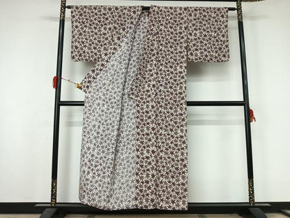 平和屋着物▽上質な小紋　単衣　草葉文　正絹　逸品　AABL3798jh