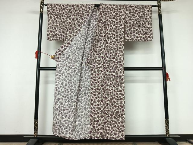 平和屋着物▽上質な小紋　単衣　草葉文　正絹　逸品　AABL3798jh