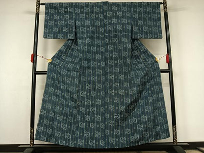 平和屋着物▽上質な紬　単衣　井桁絣　正絹　逸品　AABL3799jh