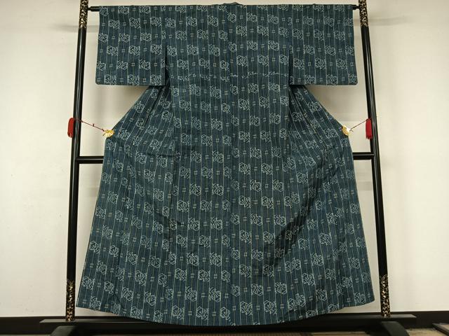 平和屋着物▽上質な紬　単衣　井桁絣　正絹　逸品　AABL3799jh