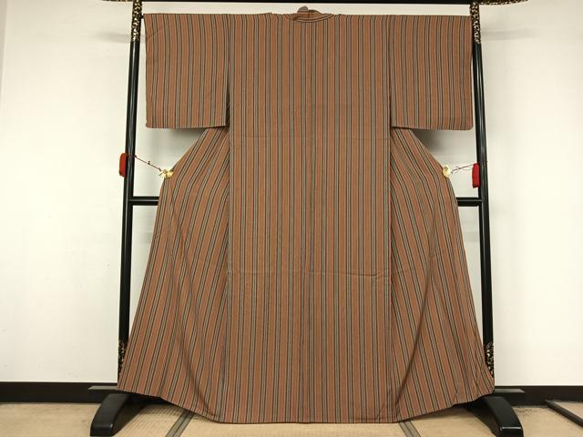 平和屋着物▽上質な小紋　単衣　縞　正絹　逸品　AABL3801jh