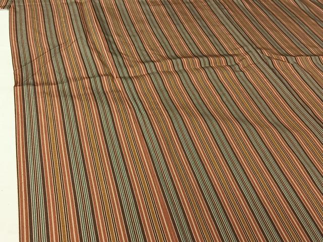 平和屋着物▽上質な小紋　単衣　縞　正絹　逸品　AABL3801jh