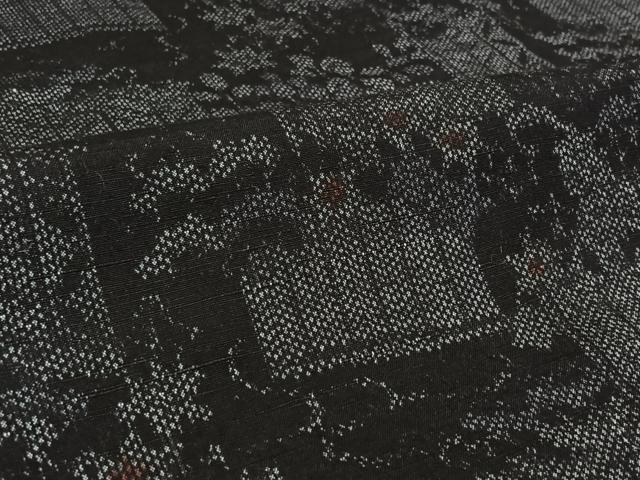 平和屋着物▽真綿結城紬　単衣　風景花文　証紙付き　正絹　逸品　AABL3802jh