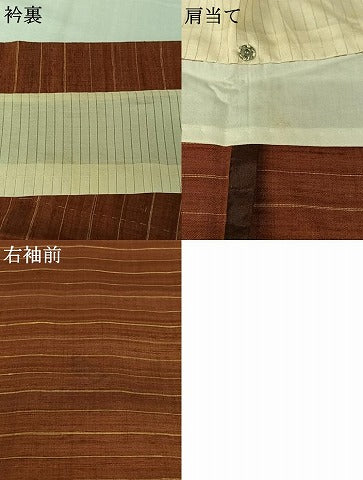 平和屋着物▽上質な紬　単衣　横段文　正絹　逸品　AABL3803jh