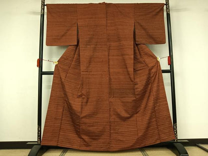 平和屋着物▽上質な紬　単衣　横段文　正絹　逸品　AABL3803jh