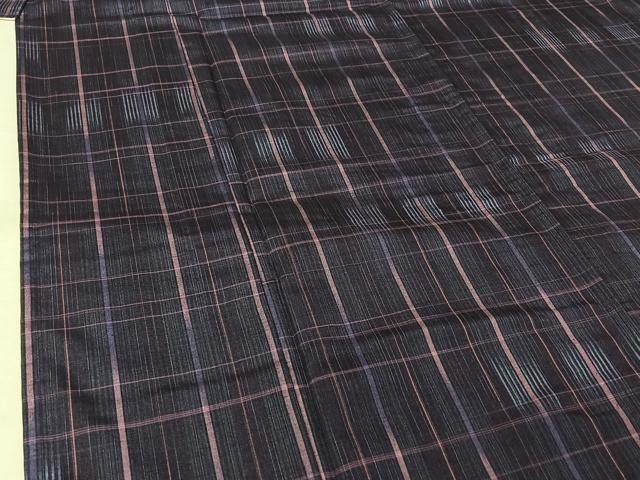 平和屋着物▽上質な紬　単衣　格子　正絹　逸品　AABL3804jh