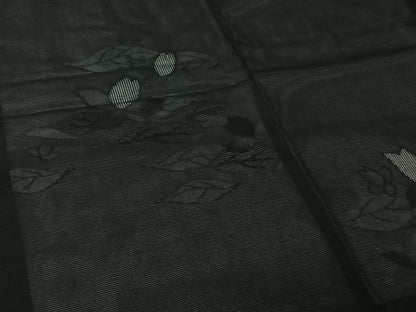 平和屋着物▽羽織　スリーシーズン　春夏秋　塵除け　草花文　黒地　正絹　逸品　AABL3807jh