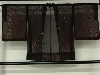 平和屋着物▽羽織　スリーシーズン　春夏秋　塵除け　草花文　黒地　正絹　逸品　AABL3808jh