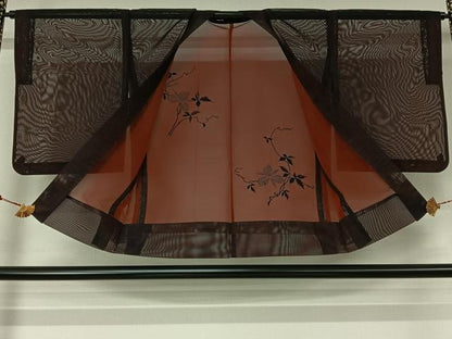 平和屋着物▽羽織　スリーシーズン　春夏秋　塵除け　草花文　黒地　正絹　逸品　AABL3808jh