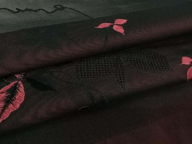 平和屋着物▽羽織　スリーシーズン　春夏秋　塵除け　草花文　黒地　正絹　逸品　AABL3808jh
