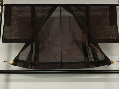 平和屋着物▽羽織　スリーシーズン　春夏秋　塵除け　舞花文　黒地　正絹　逸品　AABL3810jh