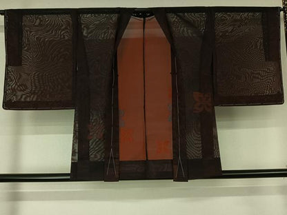 平和屋着物▽羽織　スリーシーズン　春夏秋　塵除け　舞花文　黒地　正絹　逸品　AABL3810jh