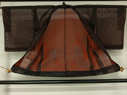平和屋着物▽羽織　スリーシーズン　春夏秋　塵除け　舞花文　黒地　正絹　逸品　AABL3810jh