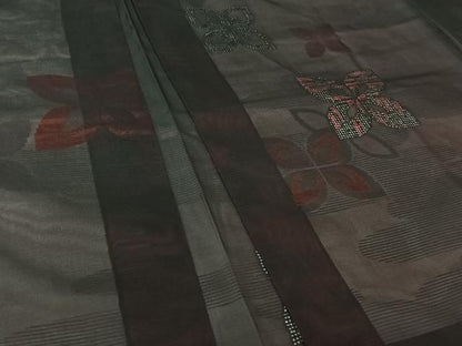 平和屋着物▽羽織　スリーシーズン　春夏秋　塵除け　舞花文　黒地　正絹　逸品　AABL3810jh