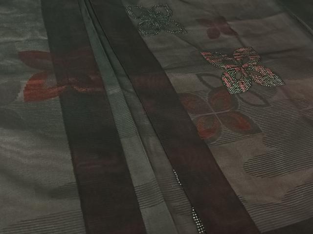 平和屋着物▽羽織　スリーシーズン　春夏秋　塵除け　舞花文　黒地　正絹　逸品　AABL3810jh