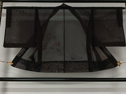 平和屋着物▽羽織　スリーシーズン　春夏秋　塵除け　流水花文　黒地　正絹　逸品　未使用　AABL3811jh