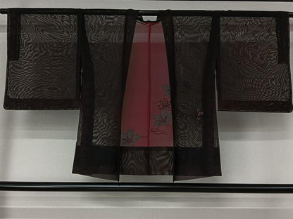 平和屋着物▽羽織　スリーシーズン　春夏秋　塵除け　流水花文　黒地　正絹　逸品　未使用　AABL3811jh