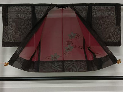 平和屋着物▽羽織　スリーシーズン　春夏秋　塵除け　流水花文　黒地　正絹　逸品　未使用　AABL3811jh
