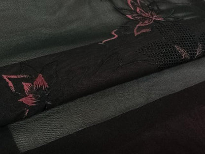 平和屋着物▽羽織　スリーシーズン　春夏秋　塵除け　流水花文　黒地　正絹　逸品　未使用　AABL3811jh
