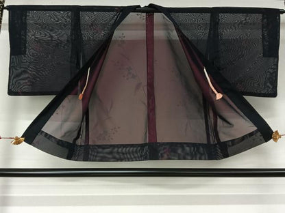 平和屋着物▽羽織　スリーシーズン　春夏秋　塵除け　草花文　黒地　正絹　逸品　AABL3812jh