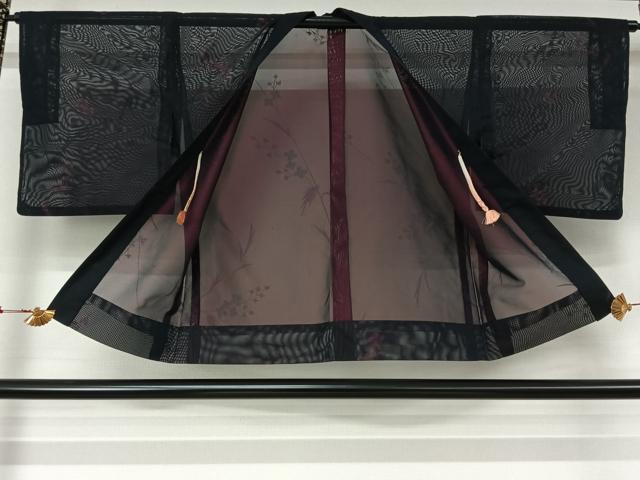 平和屋着物▽羽織　スリーシーズン　春夏秋　塵除け　草花文　黒地　正絹　逸品　AABL3812jh