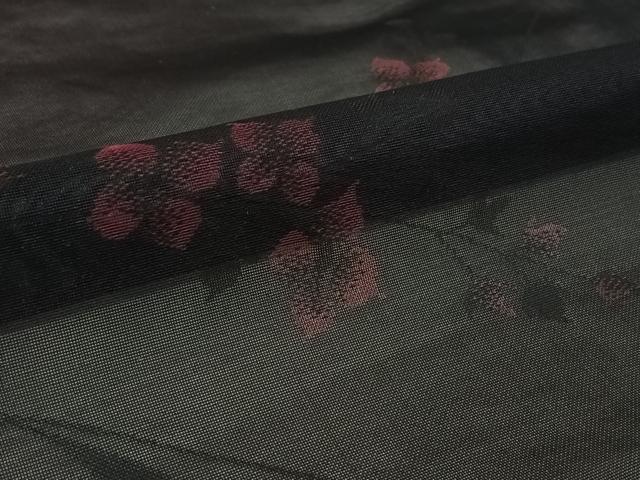 平和屋着物▽羽織　スリーシーズン　春夏秋　塵除け　草花文　黒地　正絹　逸品　AABL3812jh