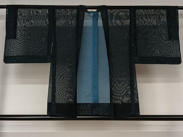 平和屋着物▽羽織　スリーシーズン　春夏秋　塵除け　黒地　正絹　逸品　AABL3817jh