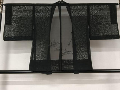 平和屋着物▽羽織　スリーシーズン　春夏秋　塵除け　紗　流水草葉文　黒地　正絹　逸品　AABL3823jh